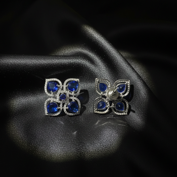 Blue Stone AD Flower Stud Earrings 2