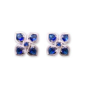 Blue Stone AD Flower Stud Earrings 3