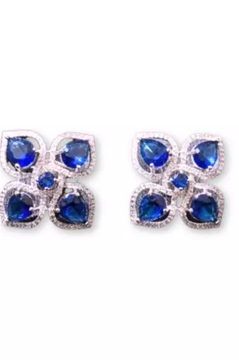 Blue Stone AD Flower Stud Earrings