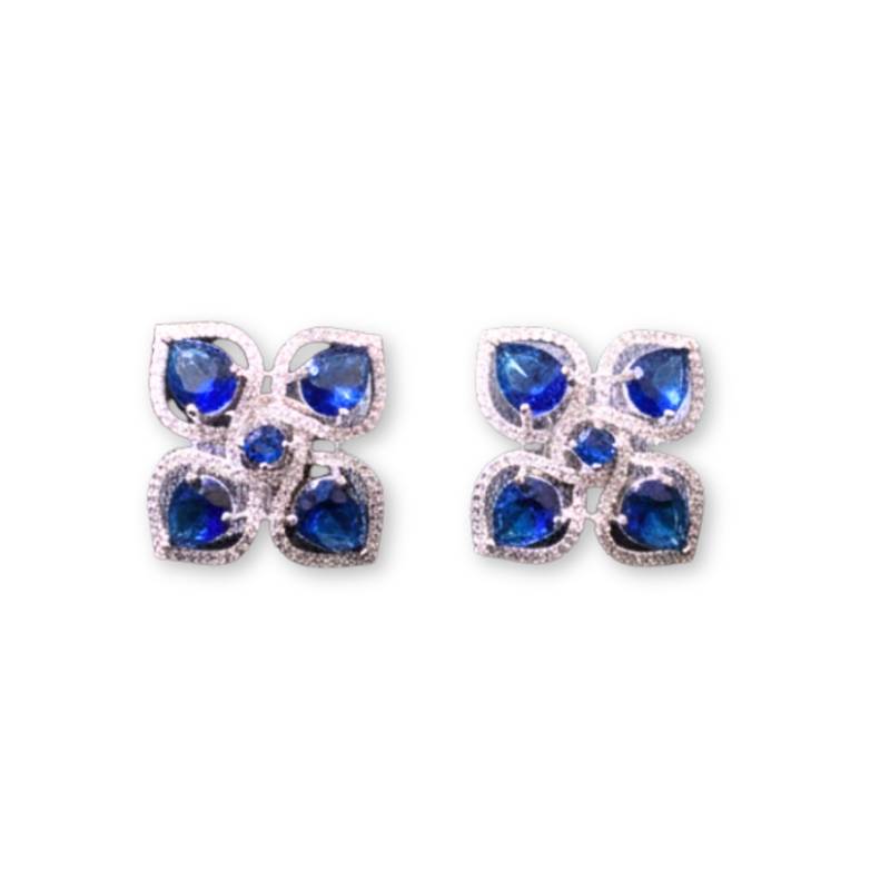 Blue Stone AD Flower Stud Earrings