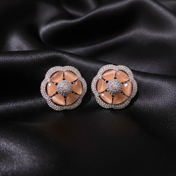 Peach Stone AD Flower Stud Earrings 1