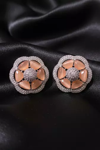 Peach Stone AD Flower Stud Earrings