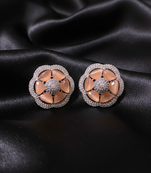 Peach Stone AD Flower Stud Earrings
