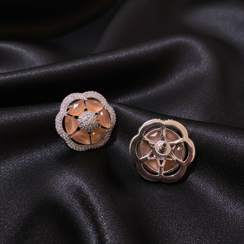 Peach Stone AD Flower Stud Earrings 2