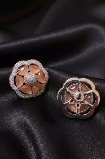 Peach Stone AD Flower Stud Earrings