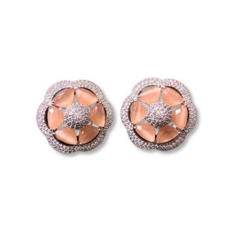 Peach Stone AD Flower Stud Earrings 3