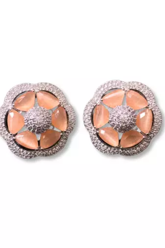 Peach Stone AD Flower Stud Earrings