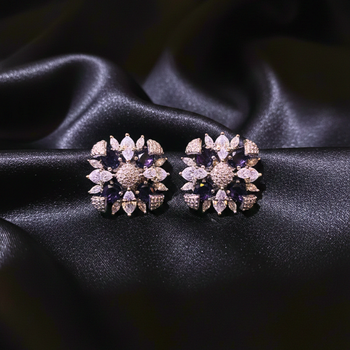 Purple Stone AD Flower Stud Earrings 1