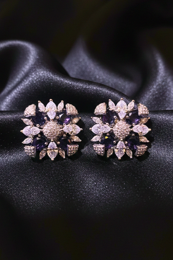 Purple Stone AD Flower Stud Earrings