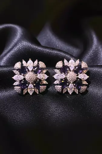 Purple Stone AD Flower Stud Earrings