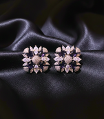 Purple Stone AD Flower Stud Earrings