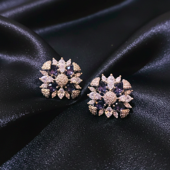 Purple Stone AD Flower Stud Earrings 2