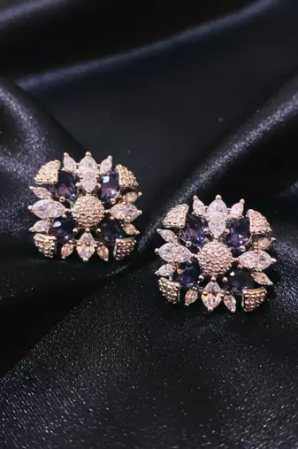 Purple Stone AD Flower Stud Earrings