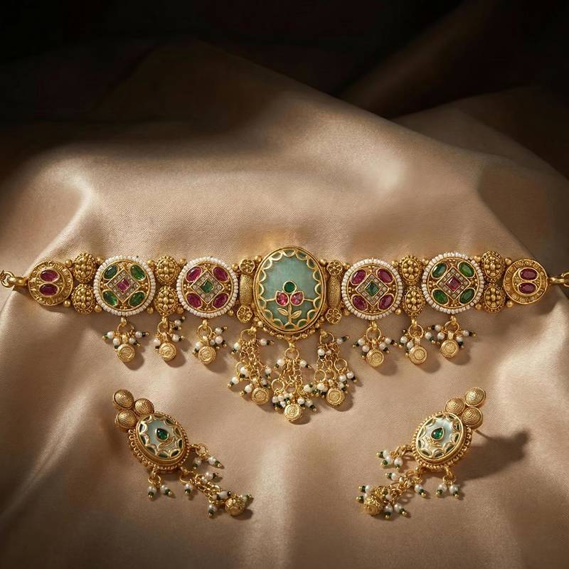 Rajwadi Stone Dangling Choker Set