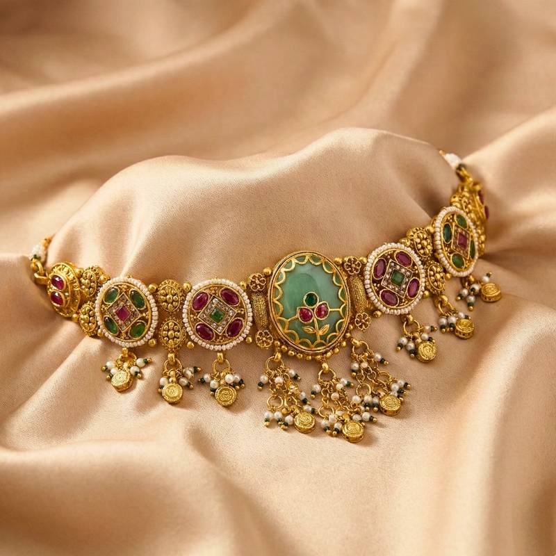 Rajwadi Stone Dangling Choker Set