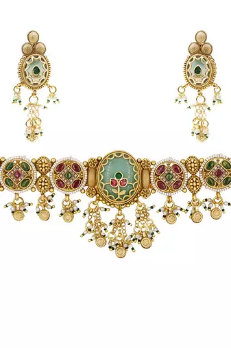 Rajwadi Stone Dangling Choker Set