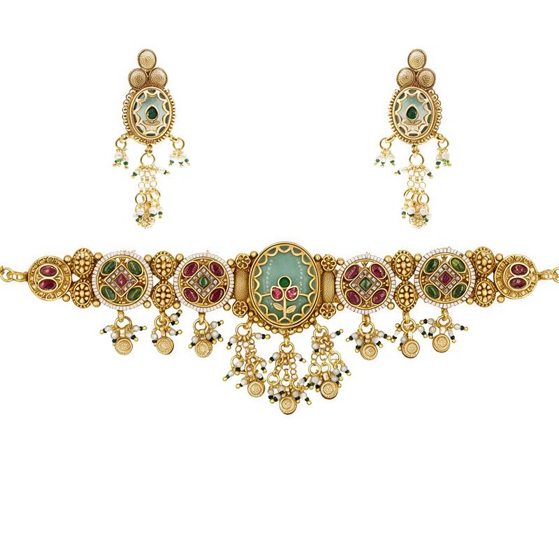 Rajwadi Stone Dangling Choker Set