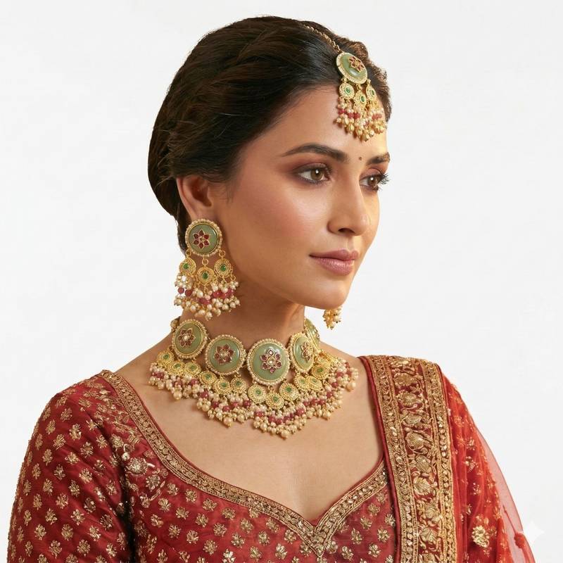 Stone & Pearl Bridal Necklace Set