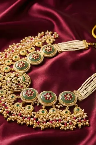 Stone & Pearl Bridal Necklace Set