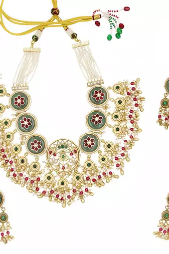 Stone & Pearl Bridal Necklace Set