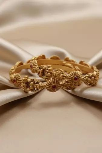 Gerua Polish Temple Slide Bangles,  Set of 2