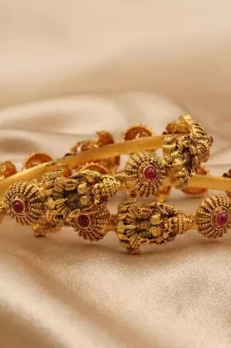 Gerua Polish Temple Slide Bangles,  Set of 2