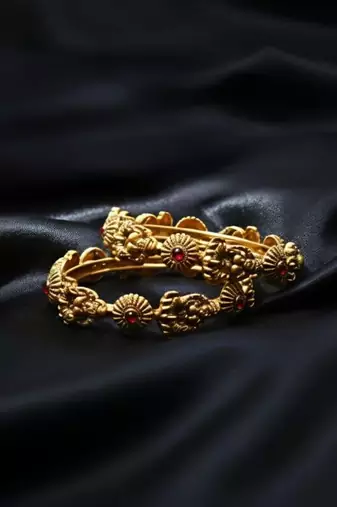 Gerua Polish Temple Slide Bangles,  Set of 2