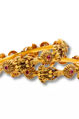 Gerua Polish Temple Slide Bangles,  Set of 2