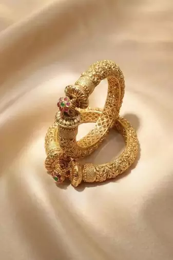 Gold Plated Screw Openable Patli Kada Bangles, Set of 2