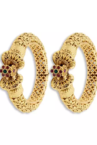Gold Plated Screw Openable Patli Kada Bangles, Set of 2