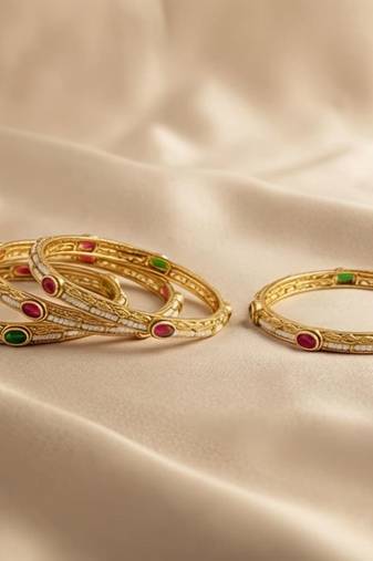 Multicolour Stone Rajwadi Kada Slide Bangles, Set of 4