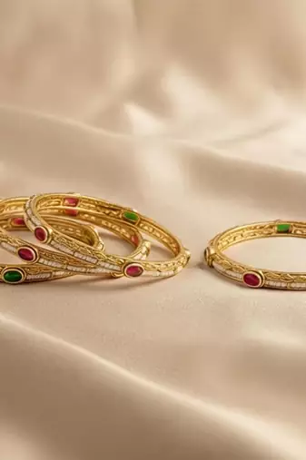 Multicolour Stone Rajwadi Kada Slide Bangles, Set of 4