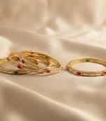 Multicolour Stone Rajwadi Kada Slide Bangles, Set of 4
