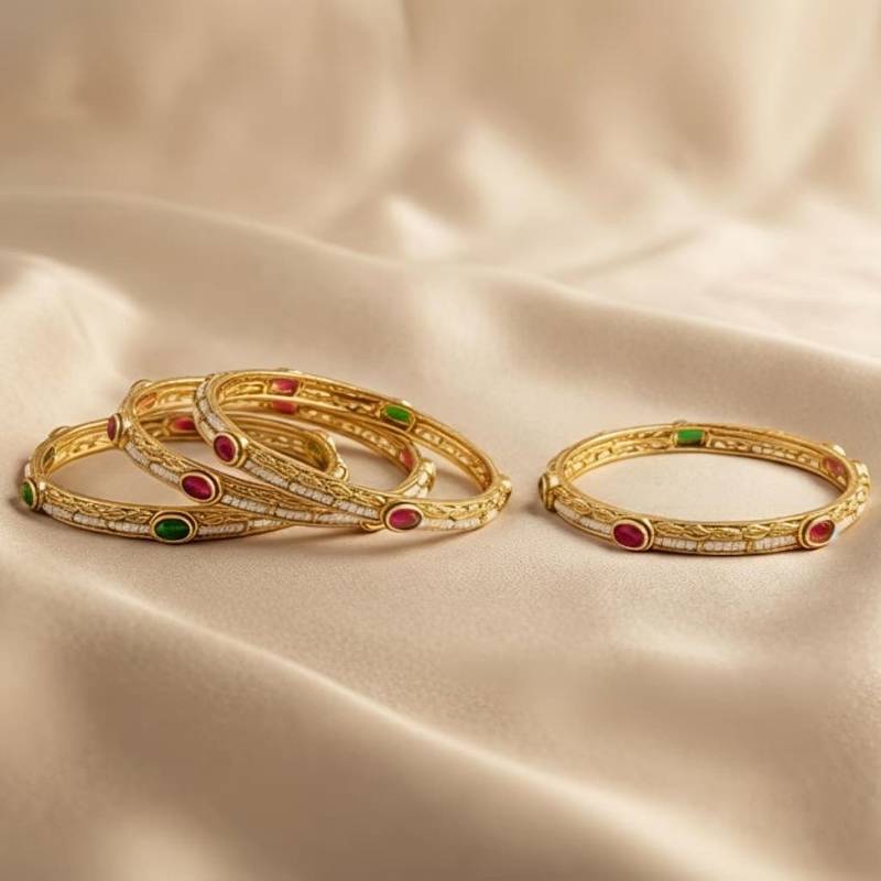 Multicolour Stone Rajwadi Kada Slide Bangles, Set of 4