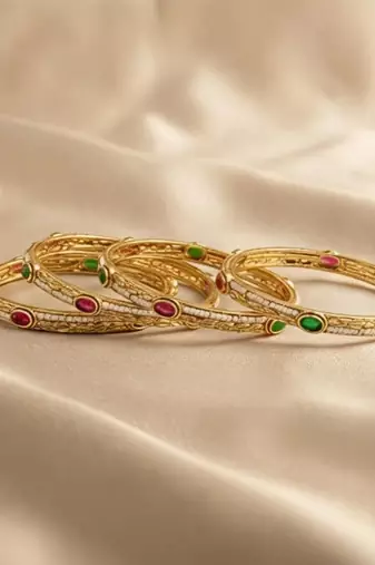 Multicolour Stone Rajwadi Kada Slide Bangles, Set of 4