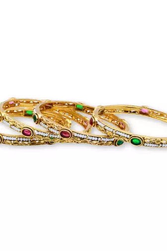 Multicolour Stone Rajwadi Kada Slide Bangles, Set of 4