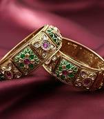 Green & Red Stone Rajwadi Heritage Screw Openable Kada Bangles, Set of 2