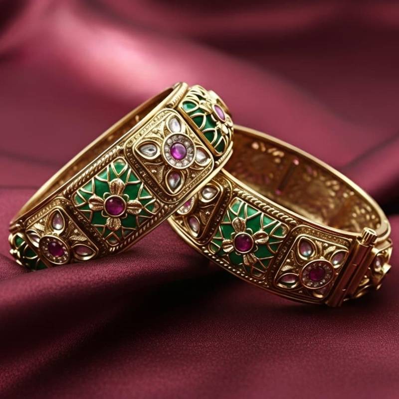 Green & Red Stone Rajwadi Heritage Screw Openable Kada Bangles, Set of 2