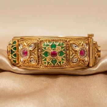 Green & Red Stone Rajwadi Heritage Screw Openable Kada Bangles, Set of 2 2