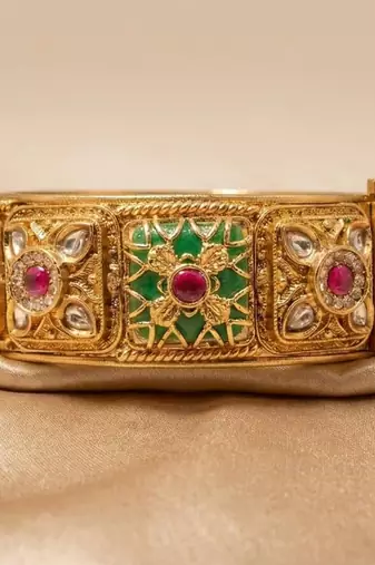 Green & Red Stone Rajwadi Heritage Screw Openable Kada Bangles, Set of 2