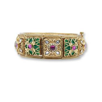 Green & Red Stone Rajwadi Heritage Screw Openable Kada Bangles, Set of 2 4