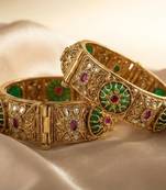 Red & Green Stone Rajwadi Heritage Screw Openable Kada Bangles, Set of 2
