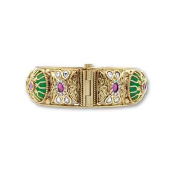 Red & Green Stone Rajwadi Heritage Screw Openable Kada Bangles, Set of 2 4