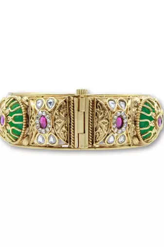 Red & Green Stone Rajwadi Heritage Screw Openable Kada Bangles, Set of 2