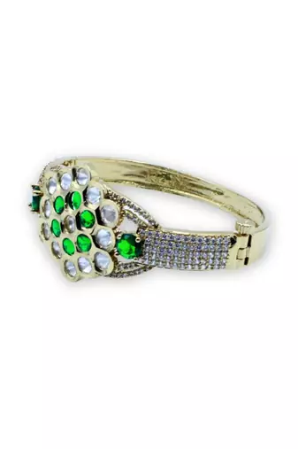 Moissanite Kundan Openable Kada with Green Stone