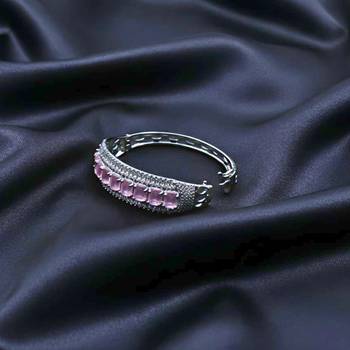 Pink Stone & American Diamond Openable Kada 3