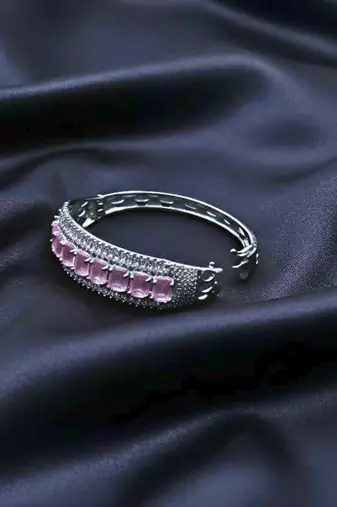 Pink Stone & American Diamond Openable Kada