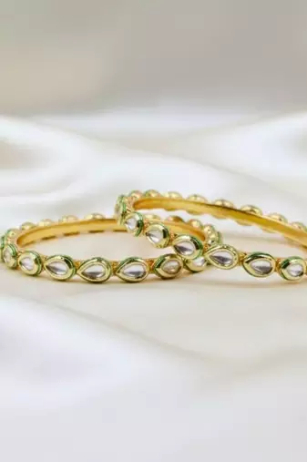 Meenakari Kundan Almond Shaped Slide Bangles, Set of 2
