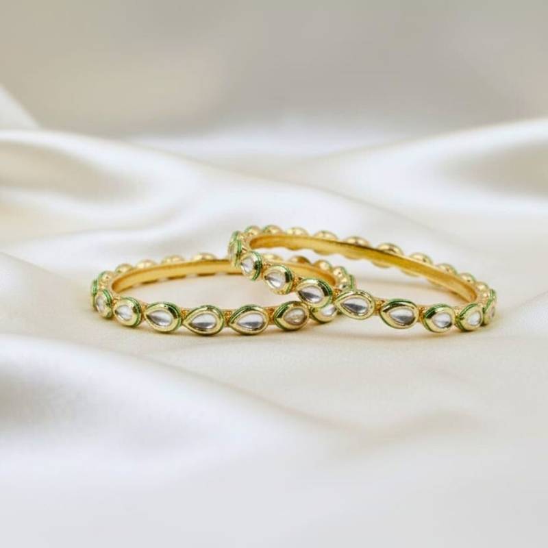 Meenakari Kundan Almond Shaped Slide Bangles, Set of 2