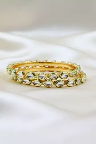 Meenakari Kundan Almond Shaped Slide Bangles, Set of 2